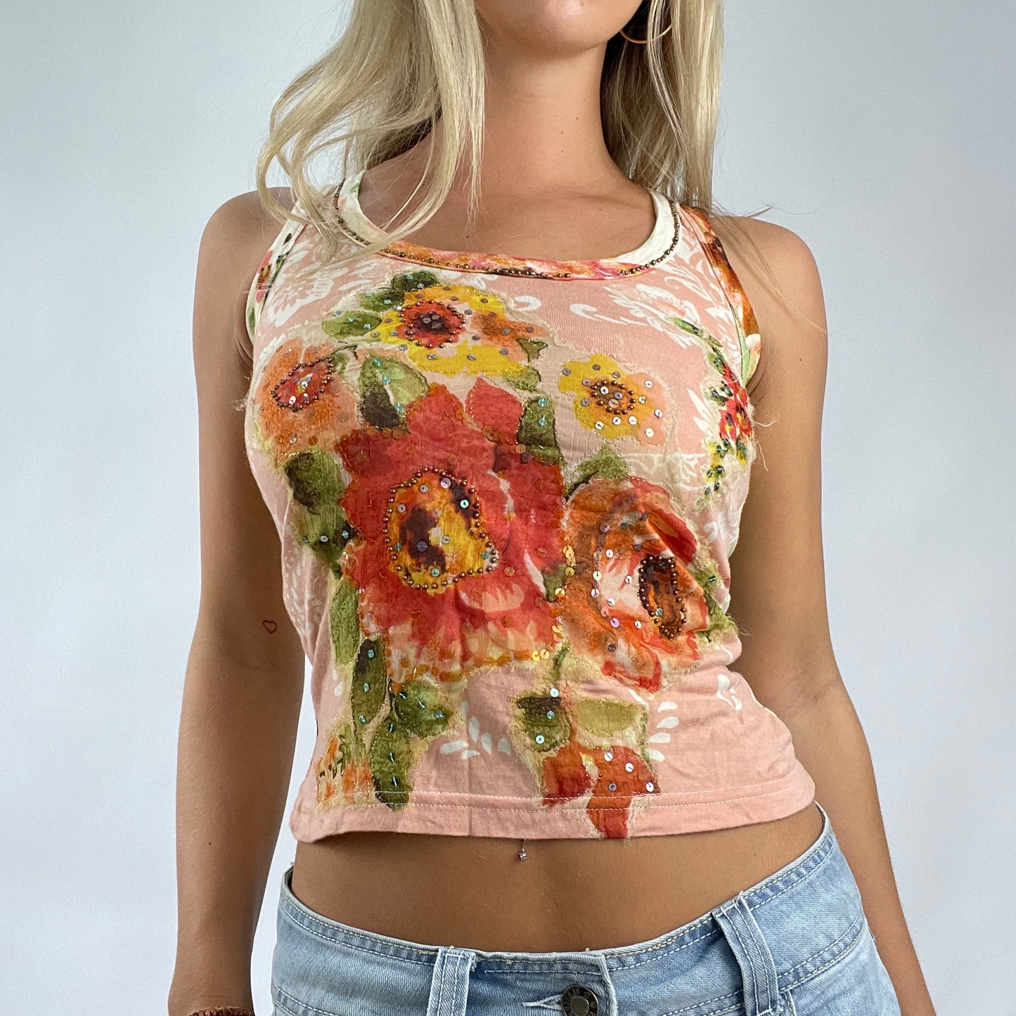 DROP 5 | small derby orange floral sequin vest - small