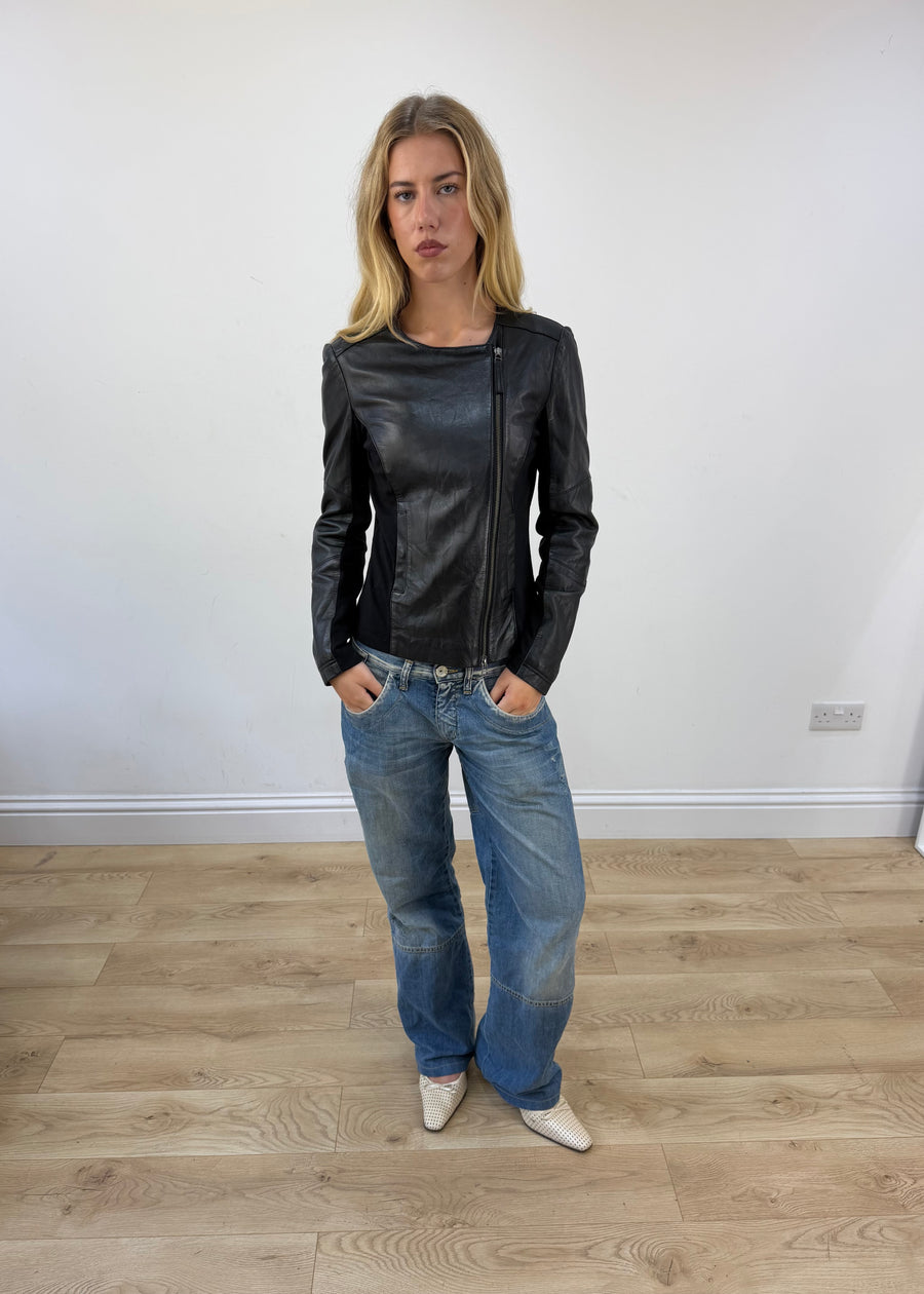 small black faux leather asymmetric jacket - image 1