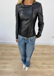small black faux leather asymmetric jacket - image 2