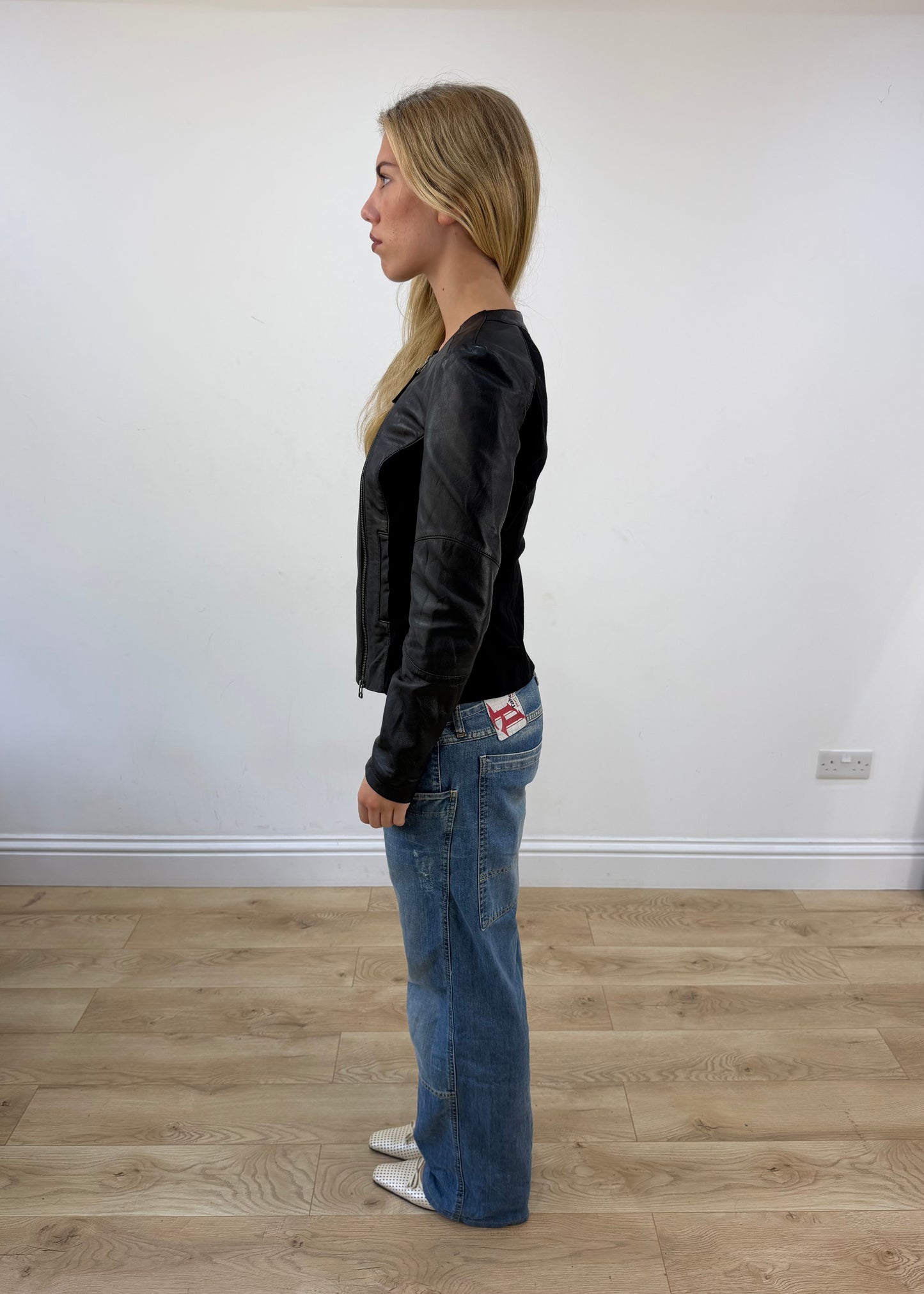 small black faux leather asymmetric jacket - image 5