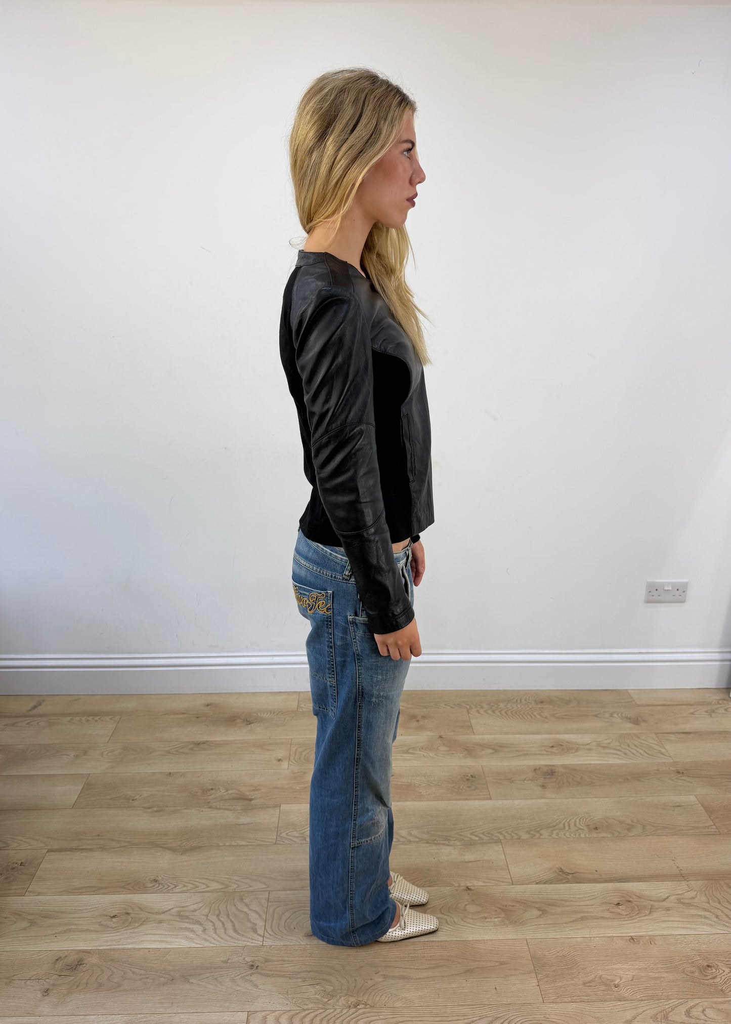 small black faux leather asymmetric jacket - image 6