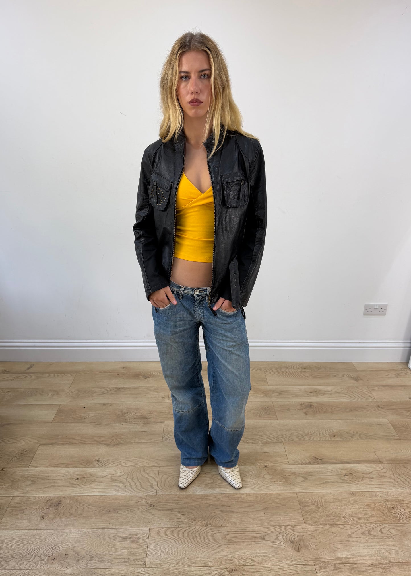 medium black rosidino faux leather belted jacket - image 4