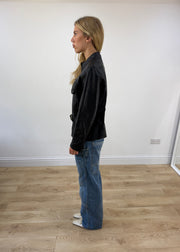medium black rosidino faux leather belted jacket - image 5