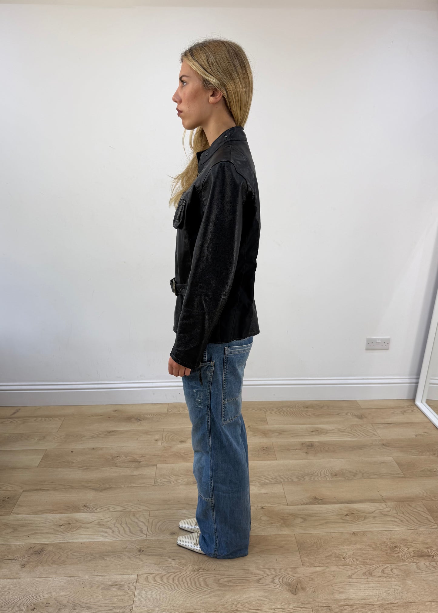 medium black rosidino faux leather belted jacket - image 5