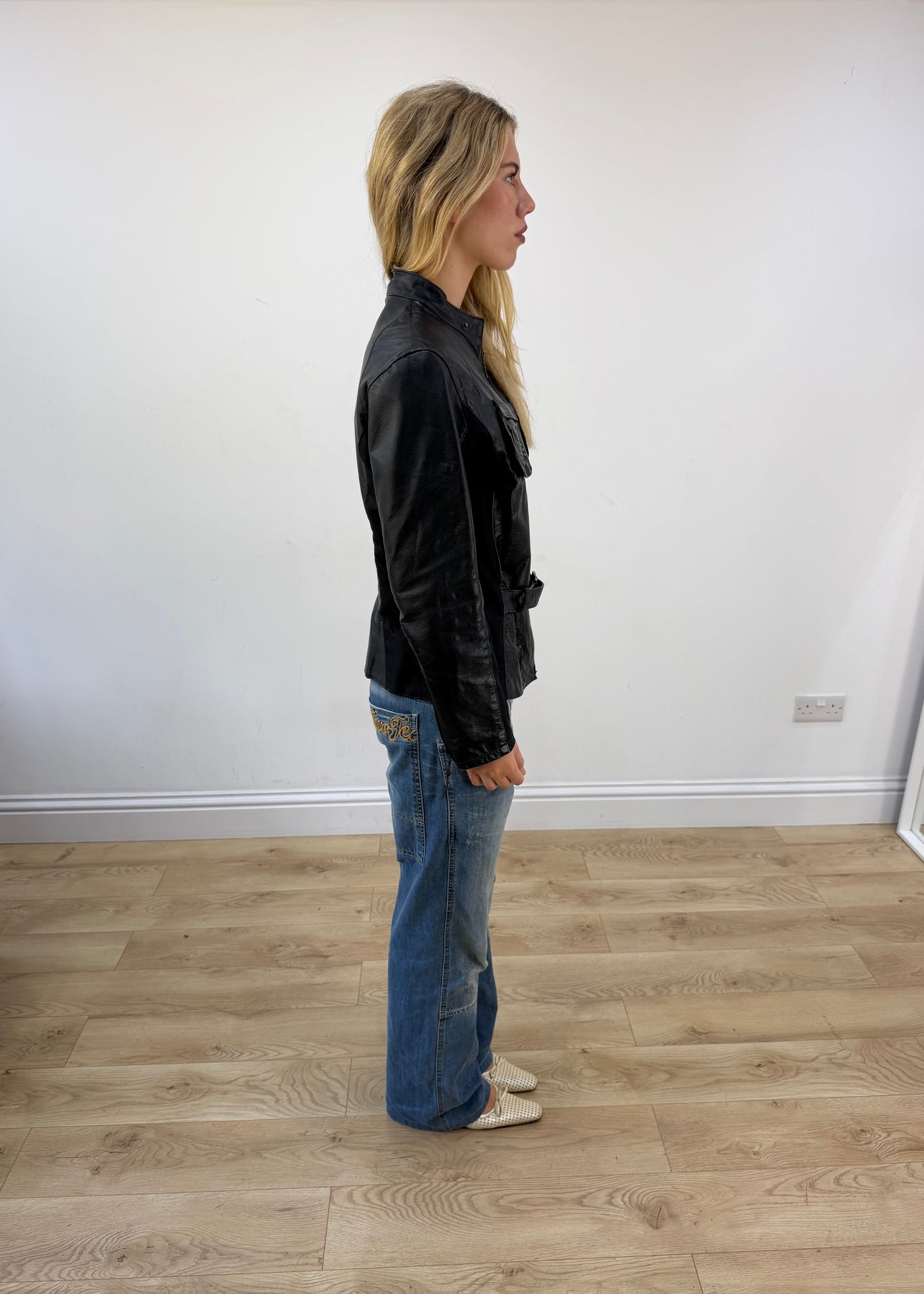 medium black rosidino faux leather belted jacket - image 6