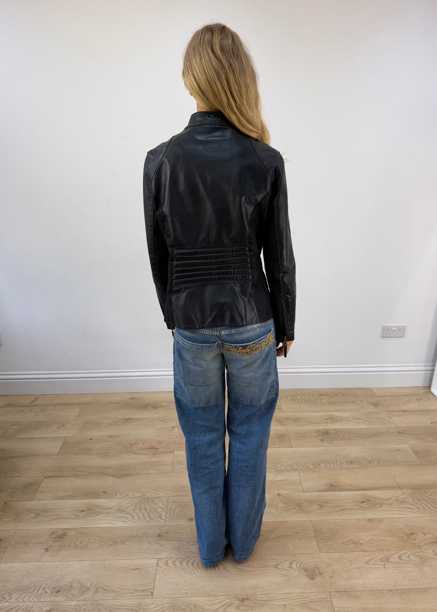 medium black rosidino faux leather belted jacket - image 7