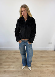 medium black pink woman faux fur zip jacket - image 1