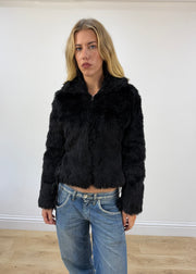 medium black pink woman faux fur zip jacket - image 3