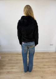medium black pink woman faux fur zip jacket - image 7