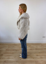 medium grey faux fur cropped jacket - image 5
