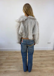 medium grey faux fur cropped jacket - image 7