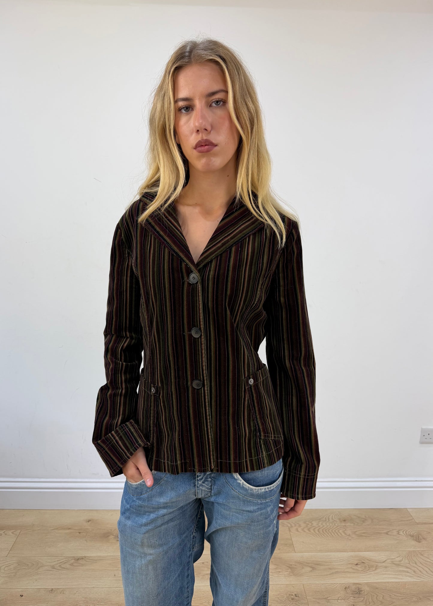 medium purple and green pinstripe blazer jacket - image 3