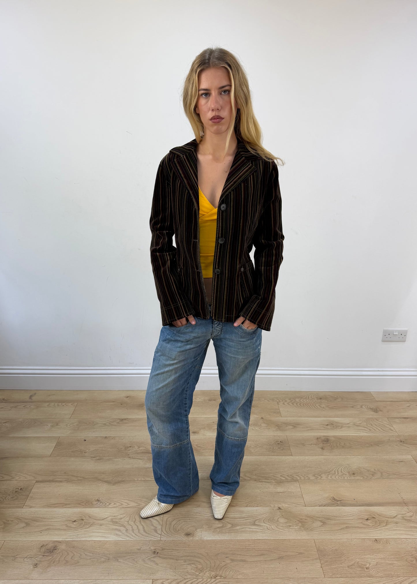 medium purple and green pinstripe blazer jacket - image 4