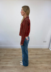 medium red only faux suede biker jacket - image 5
