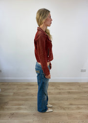 medium red only faux suede biker jacket - image 6