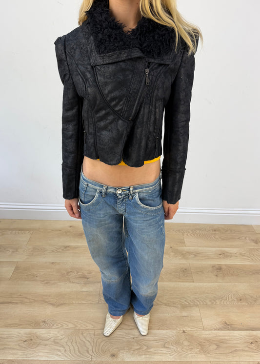 small black miss passion faux leather shearling jacket - image 2