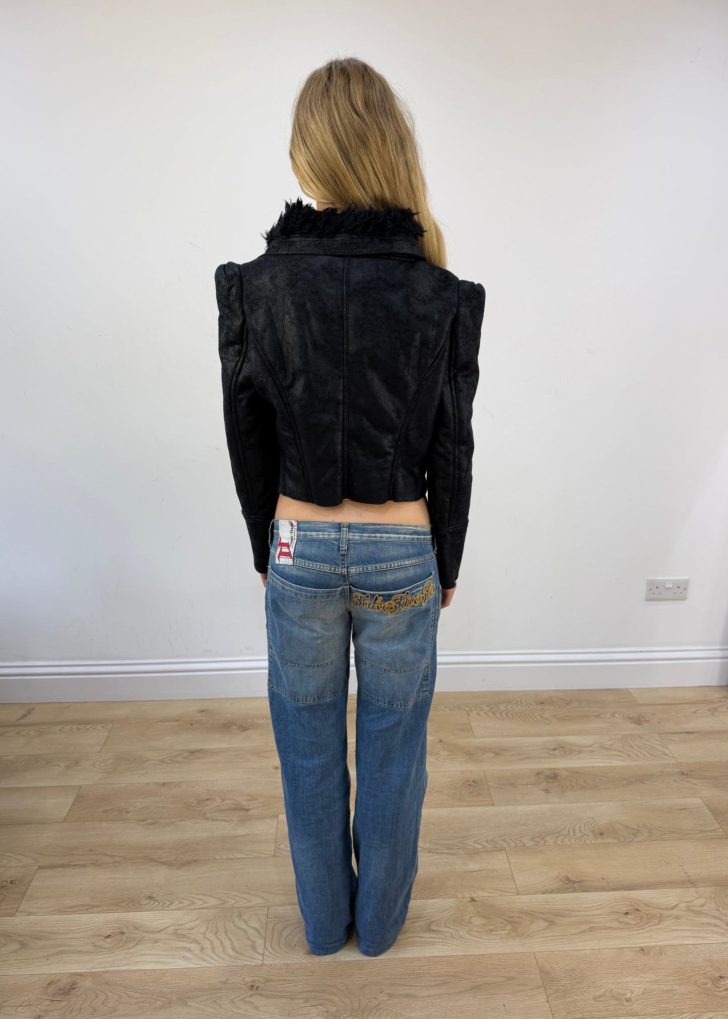 small black miss passion faux leather shearling jacket - image 7