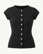 Maeva top in jet black, ghost mannequin front view