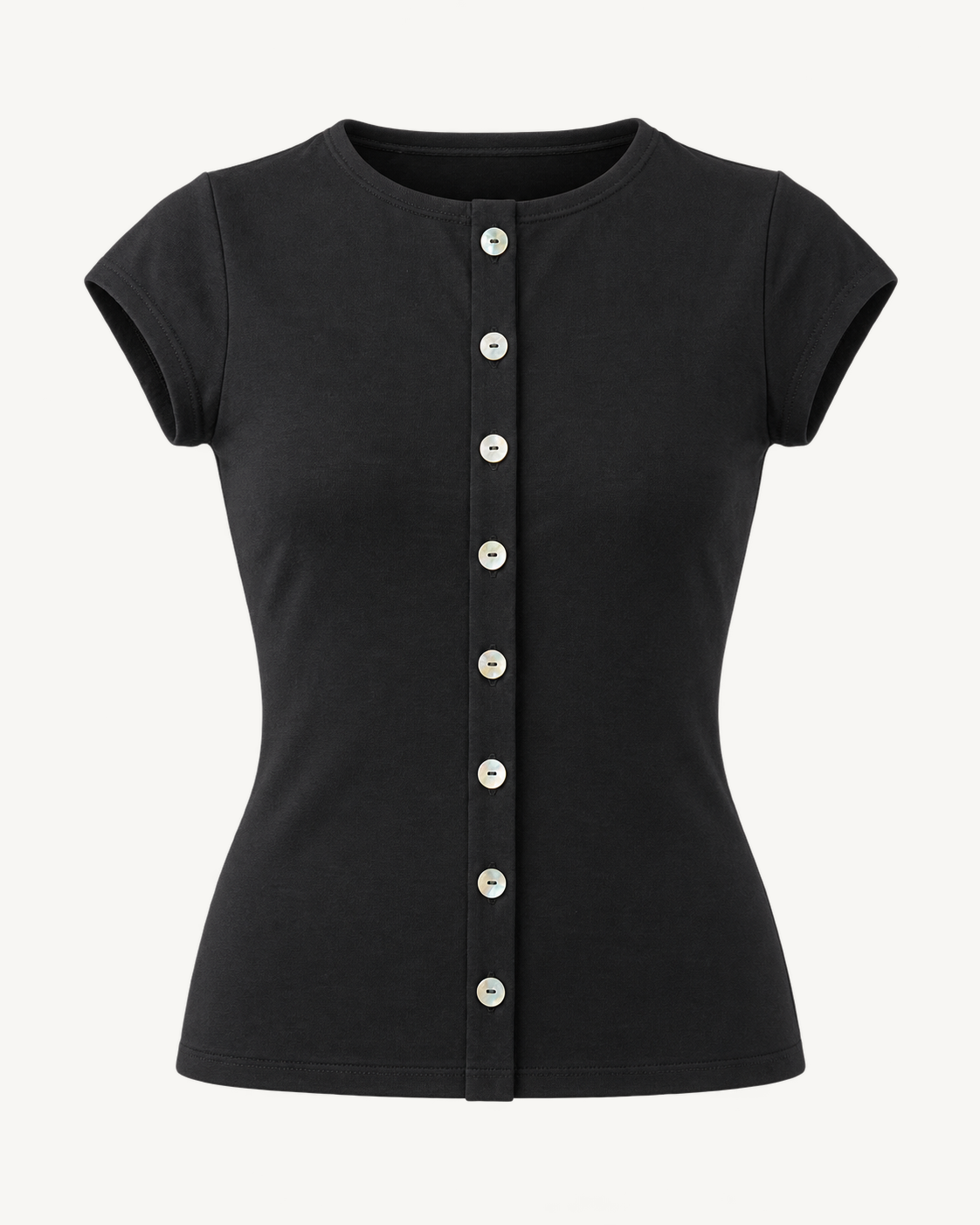 Maeva top in jet black, ghost mannequin front view