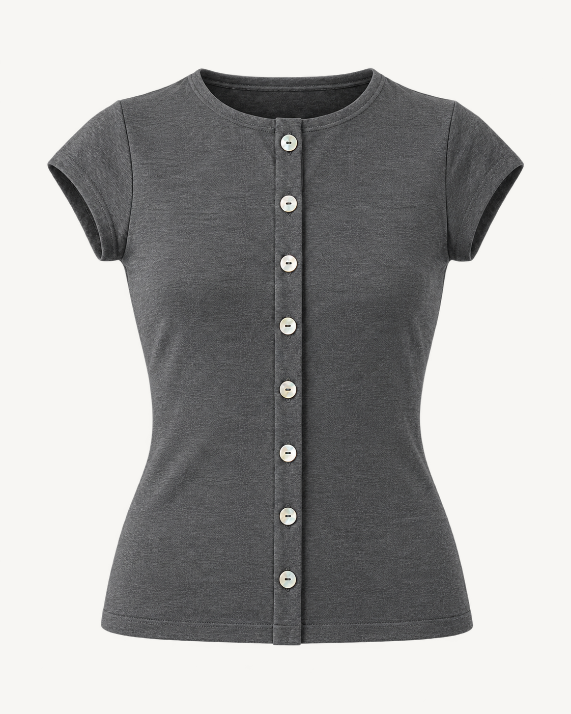Maeva top in marl grey, ghost mannequin front view