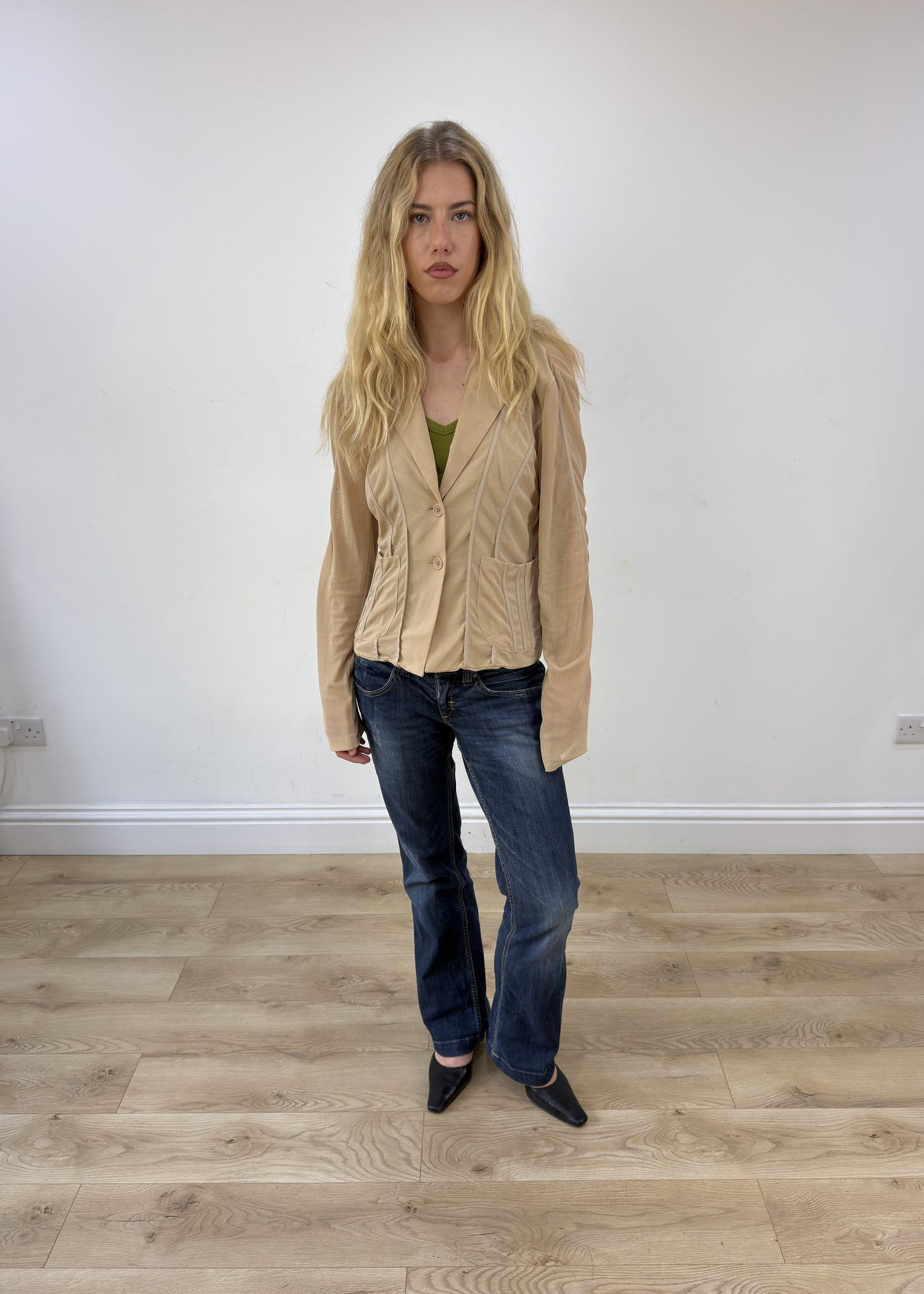 Medium beige sheer panel blazer photo 1