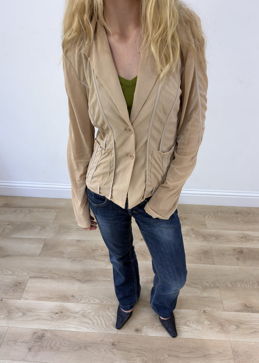 Medium beige sheer panel blazer photo 2