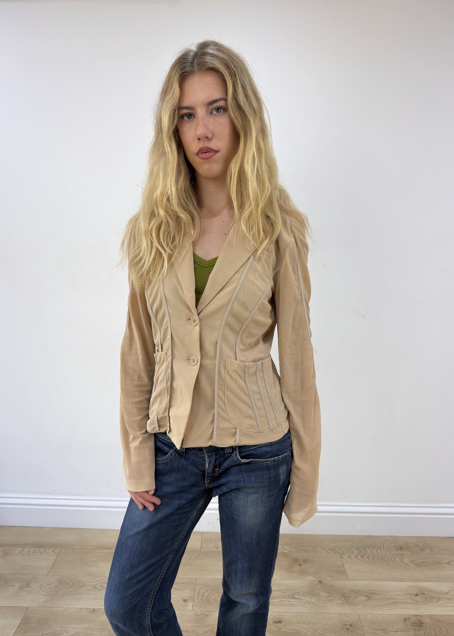 Medium beige sheer panel blazer photo 3