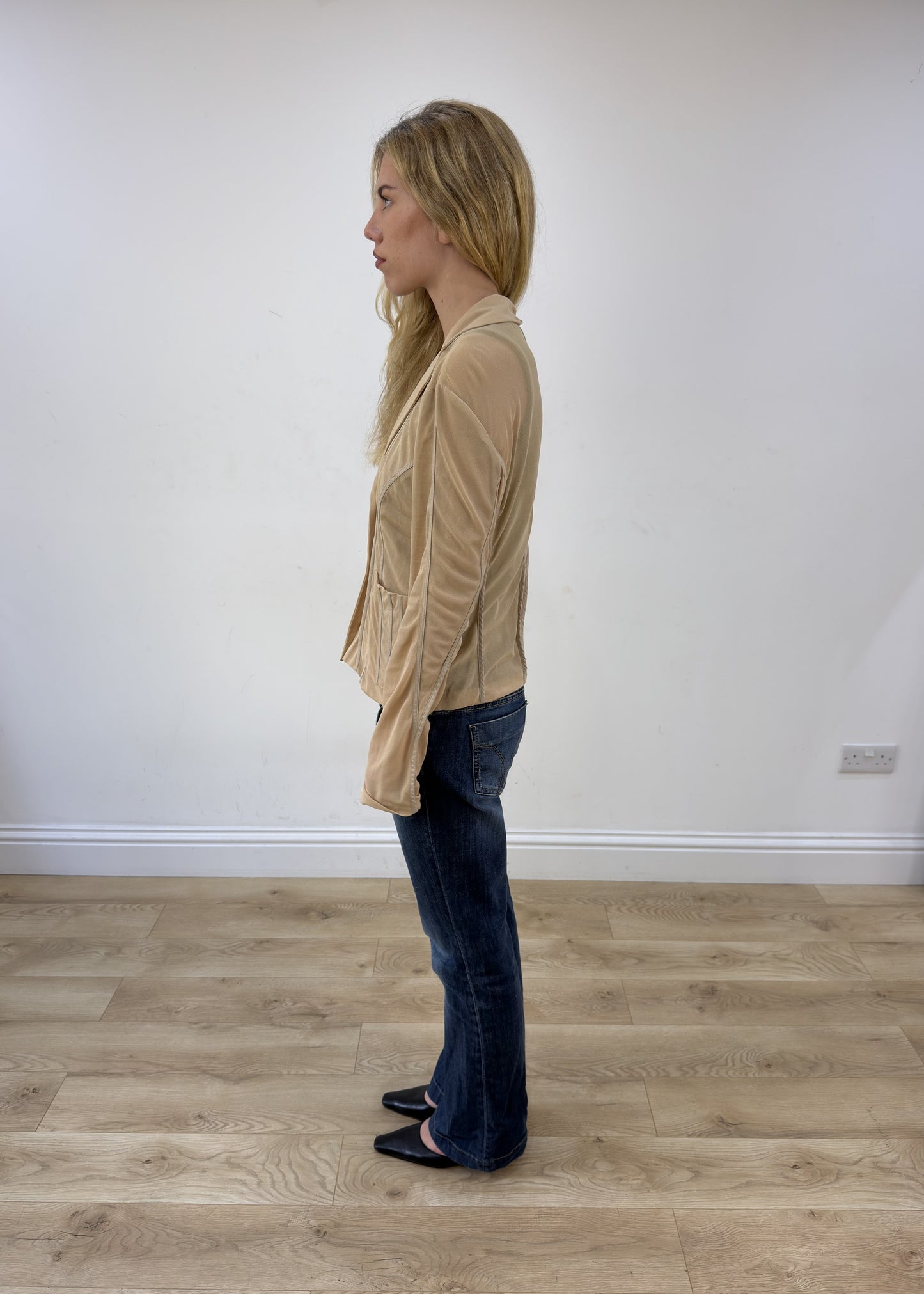 Medium beige sheer panel blazer photo 5