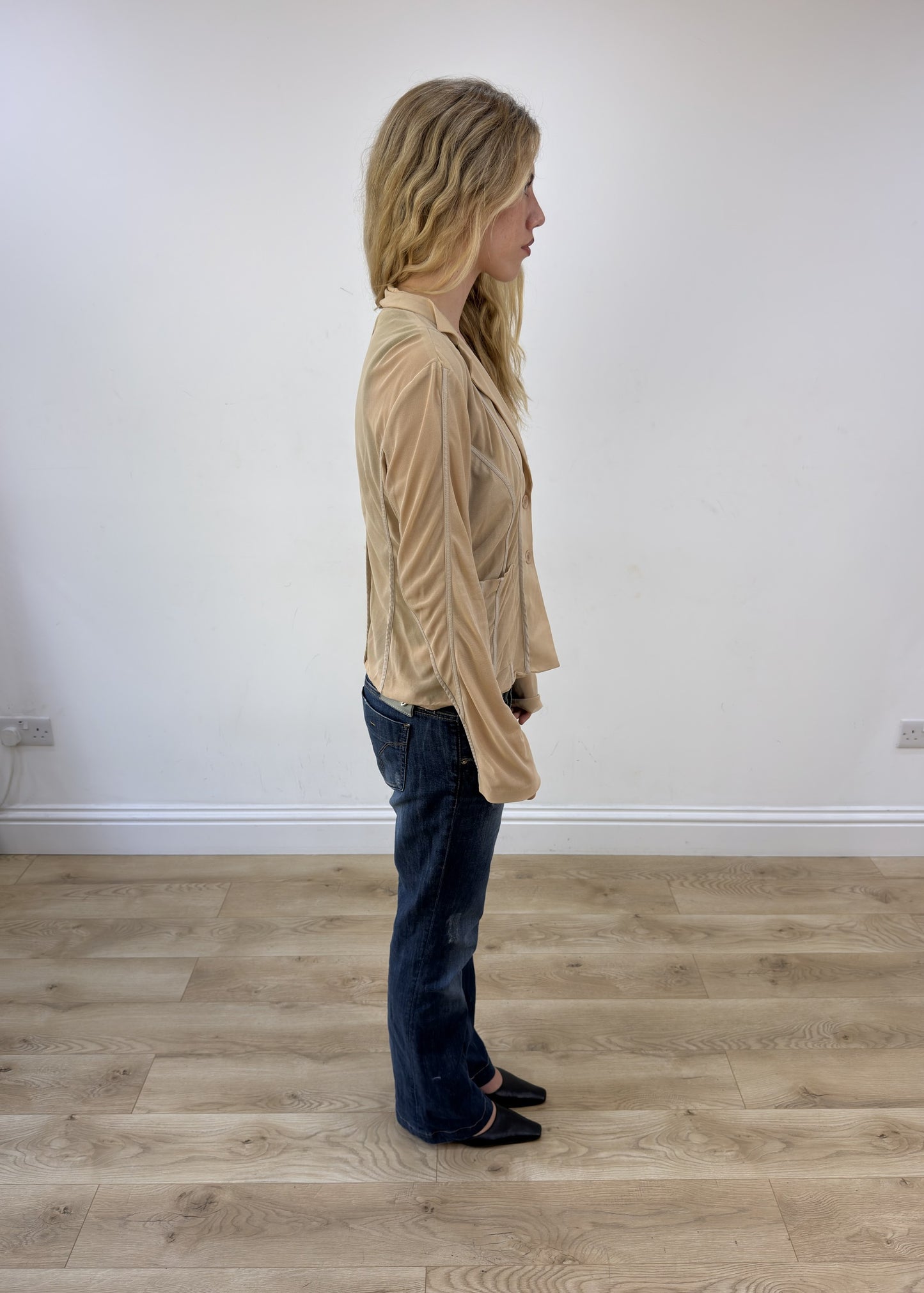 Medium beige sheer panel blazer photo 6