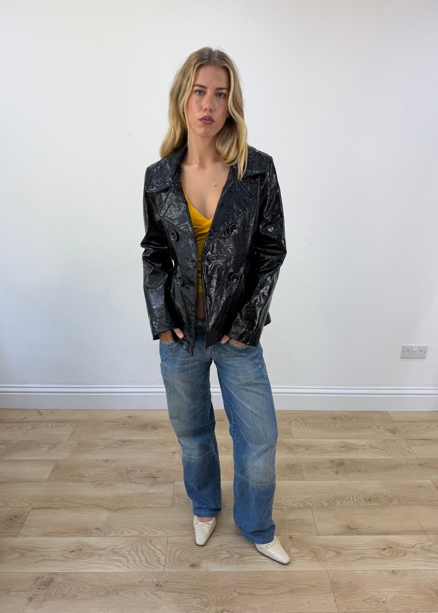 medium black faux crocodile print jacket
