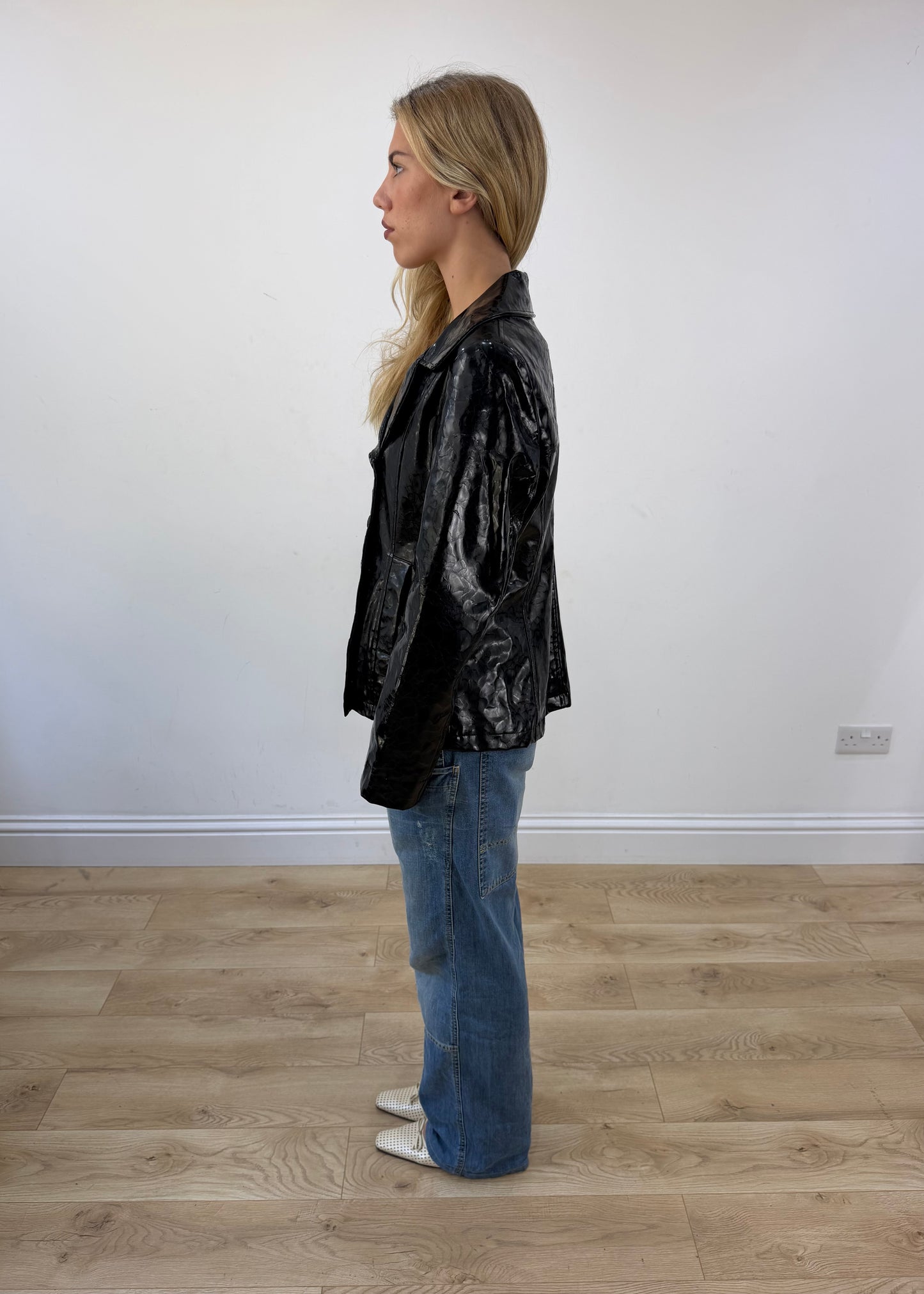 medium black faux crocodile print jacket