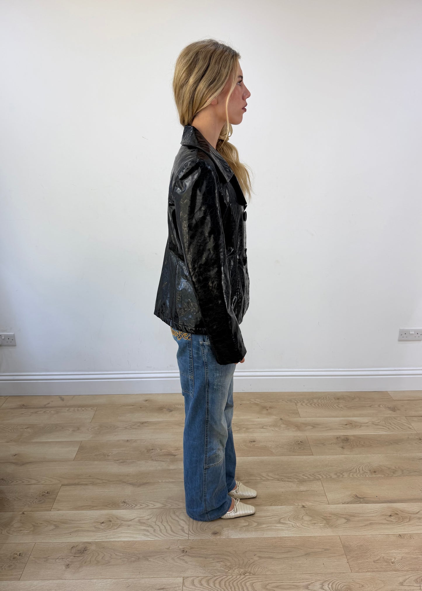 medium black faux crocodile print jacket