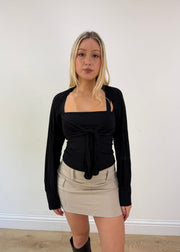medium black long sleeve bolero cardigan zoomed front