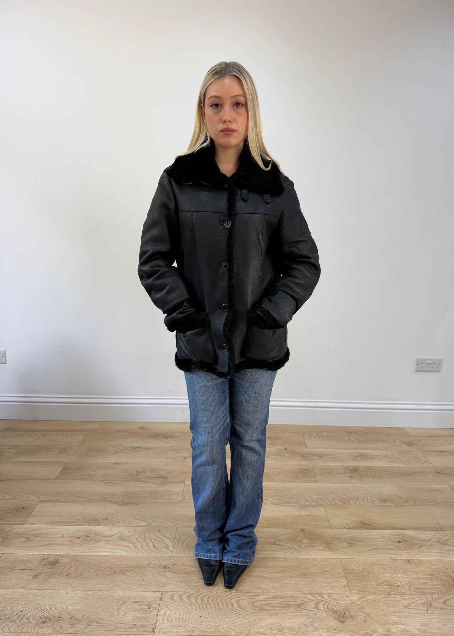 medium black shearling jacket image 1