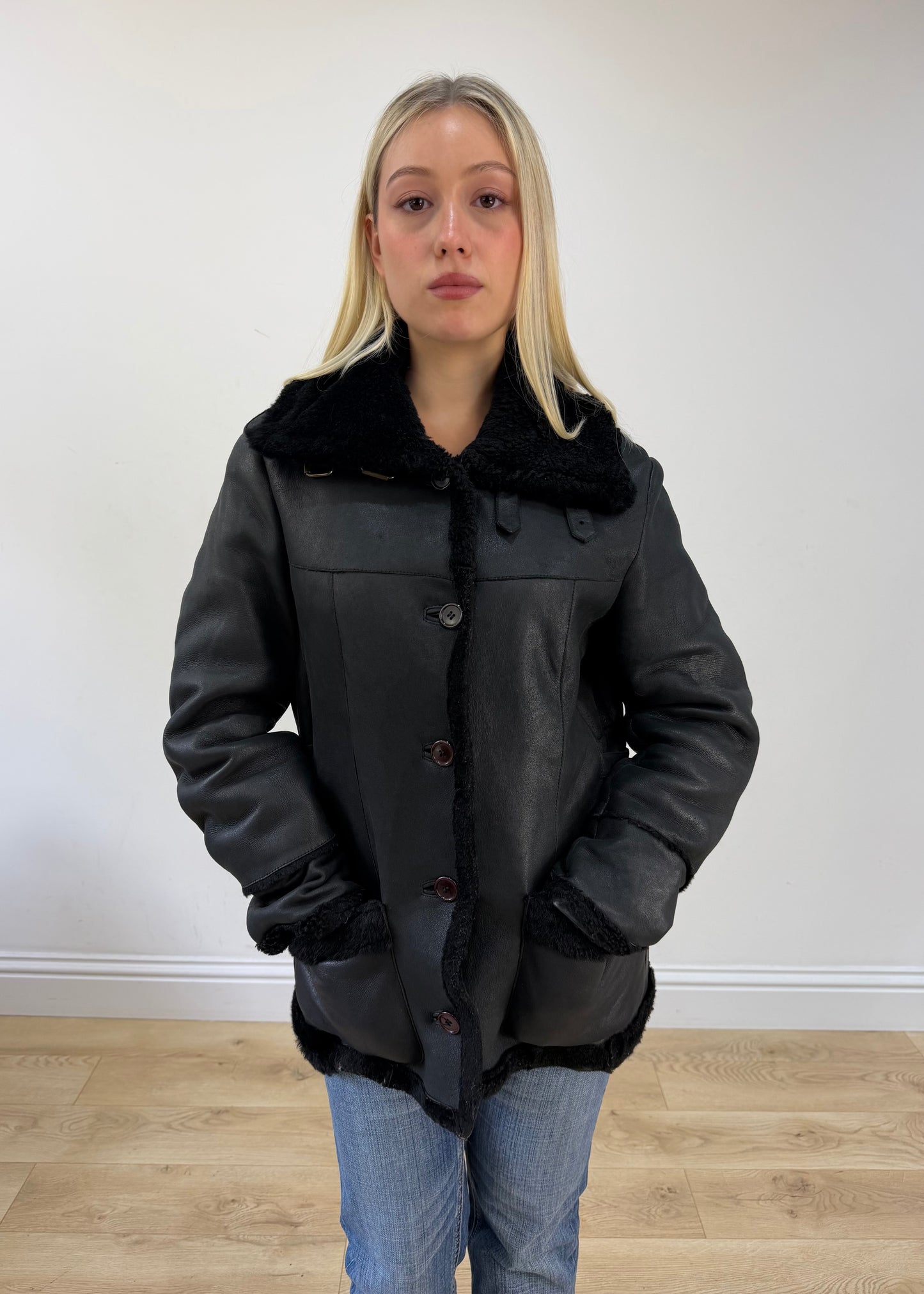 medium black shearling jacket image 3
