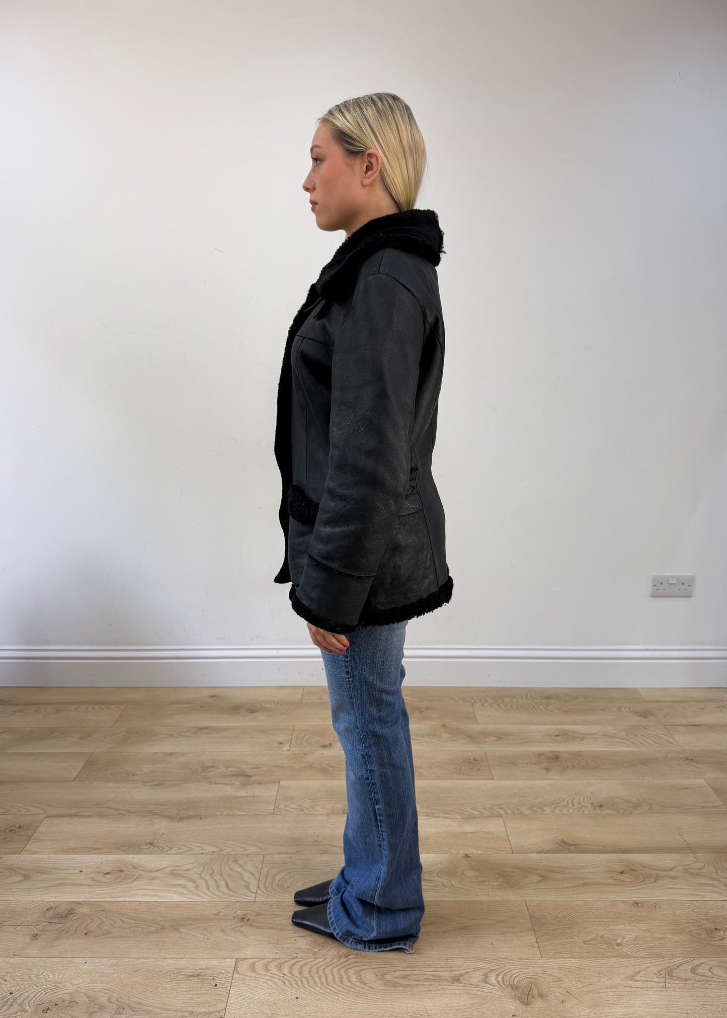 medium black shearling jacket image 4