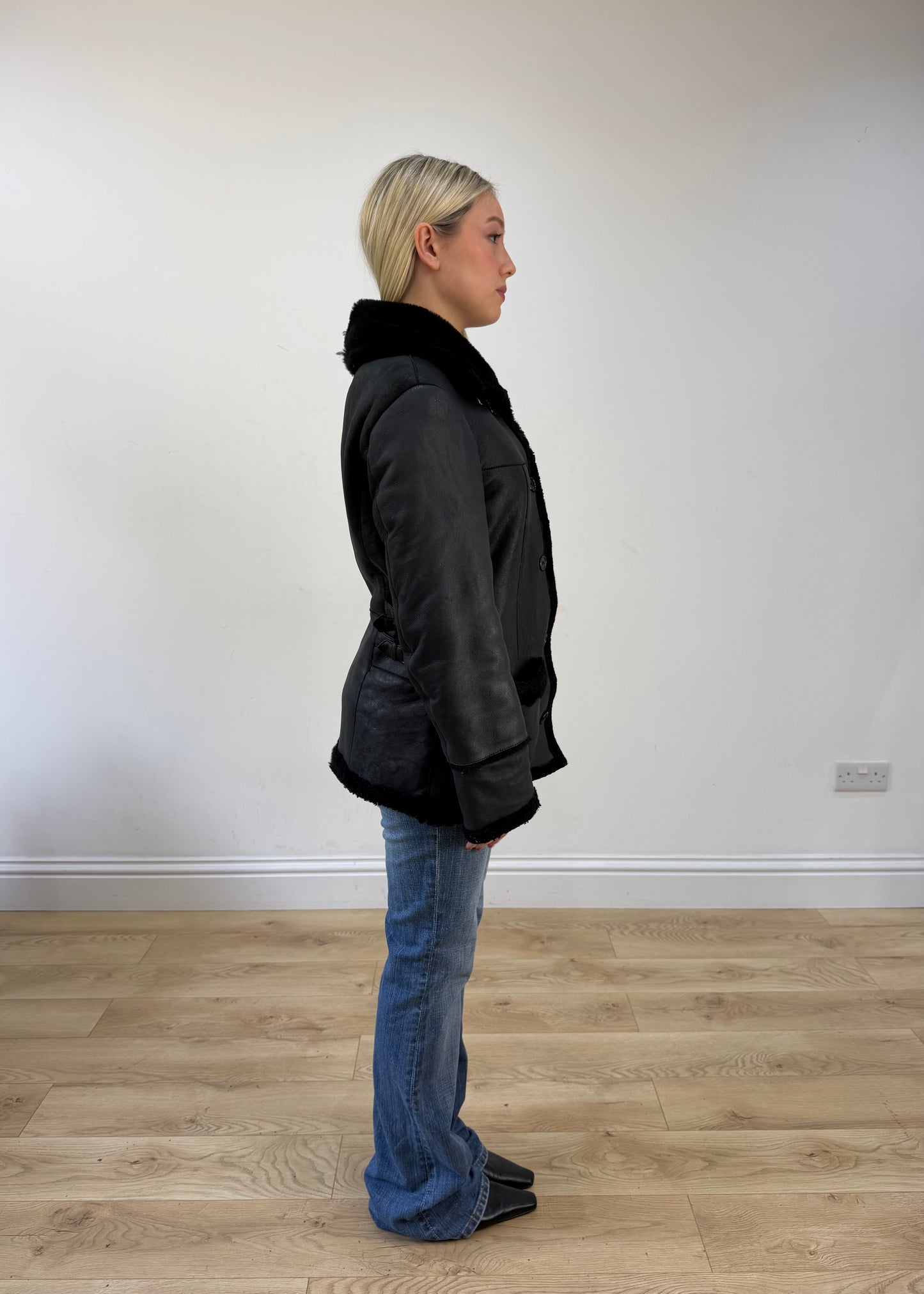 medium black shearling jacket image 5