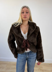 medium brown faux fur tie-up coat 3