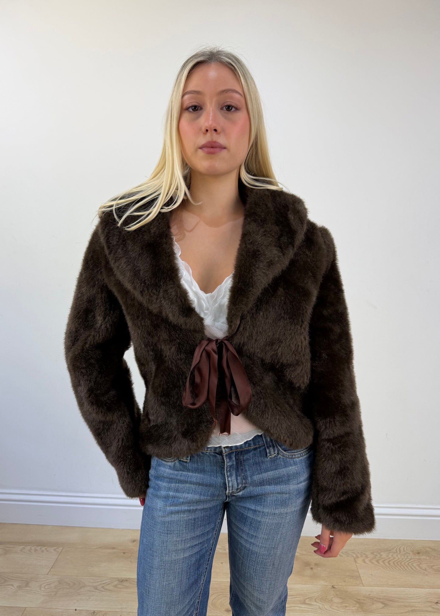 medium brown faux fur tie-up coat 3