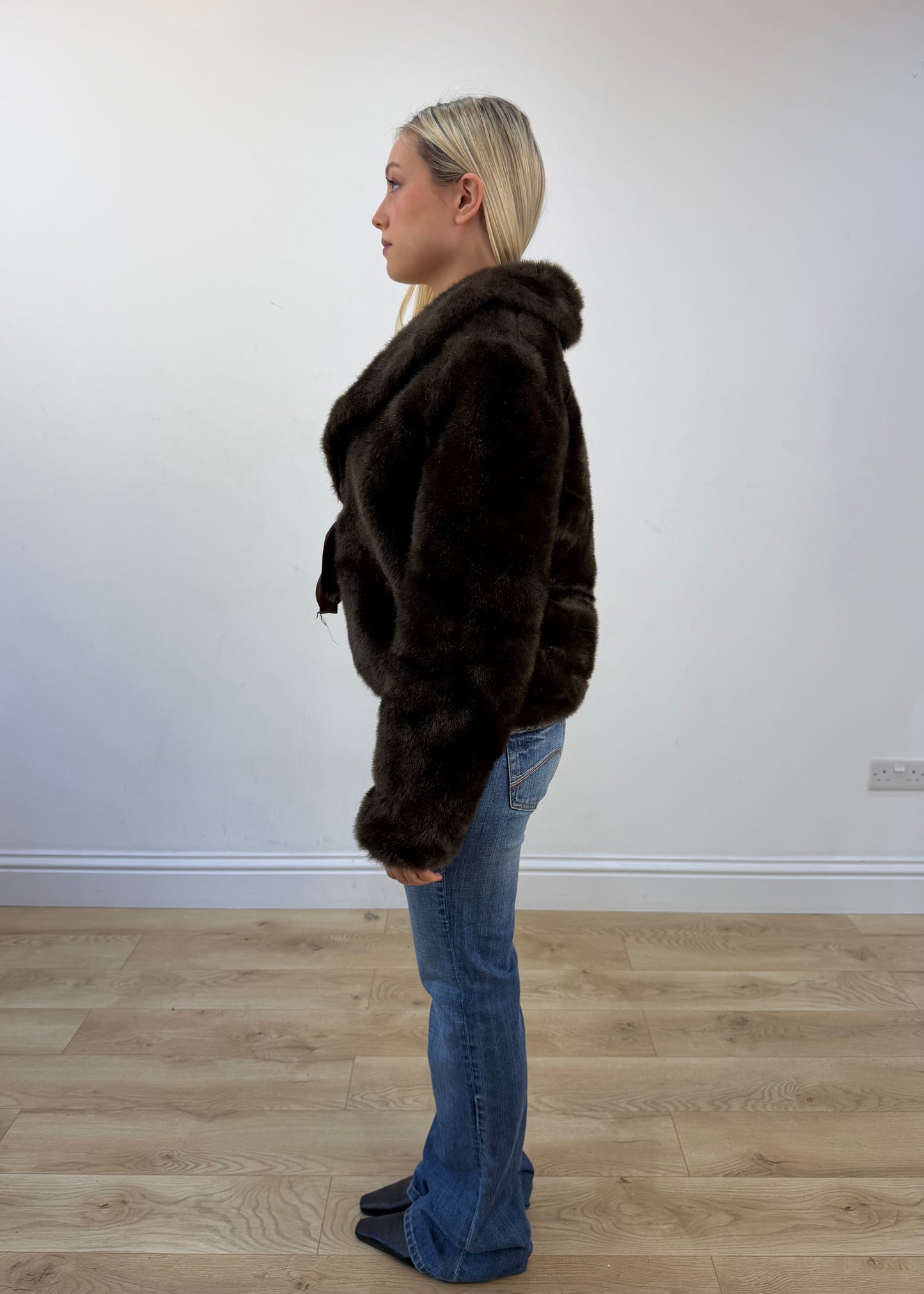 medium brown faux fur tie-up coat 5