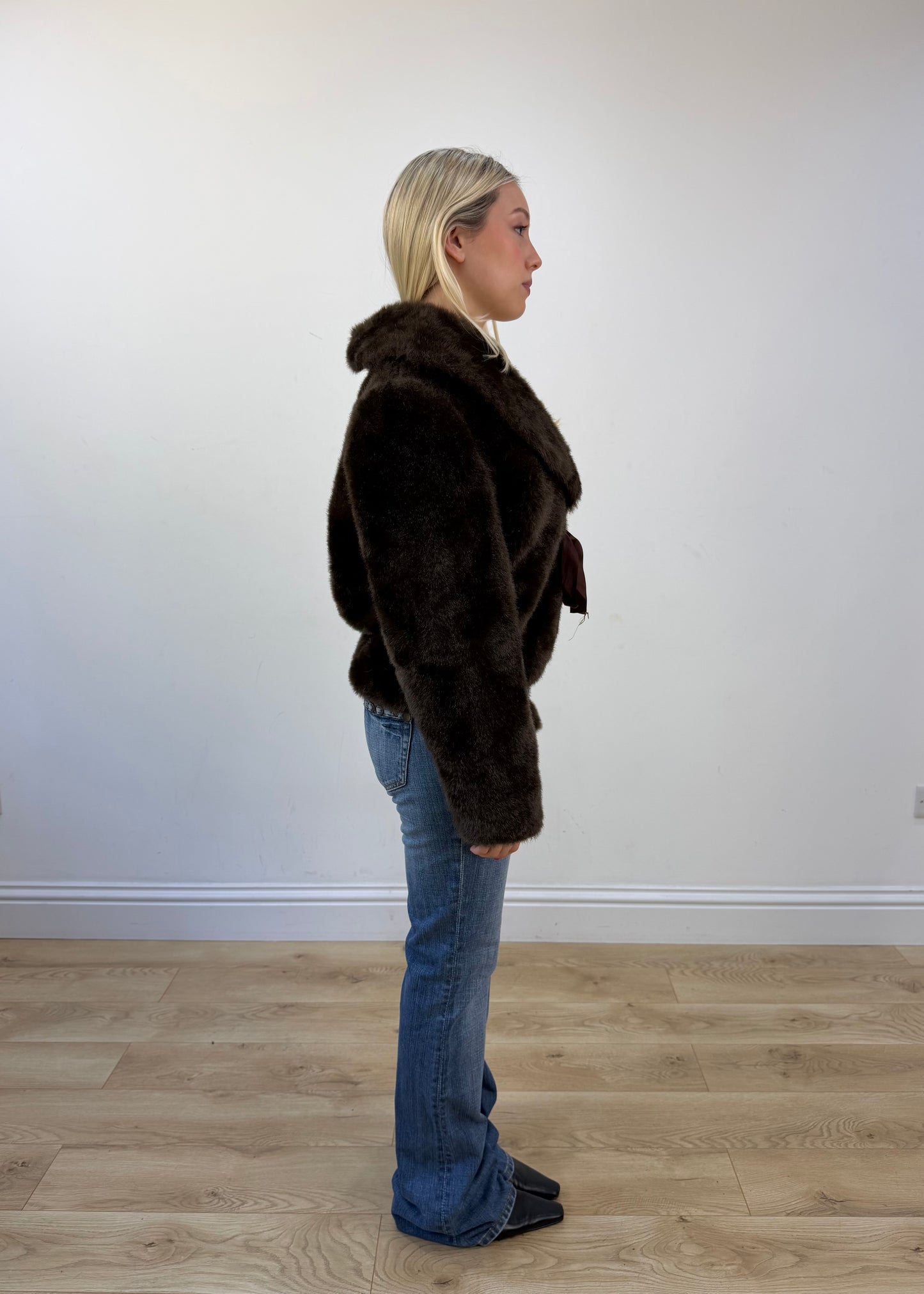 medium brown faux fur tie-up coat 6