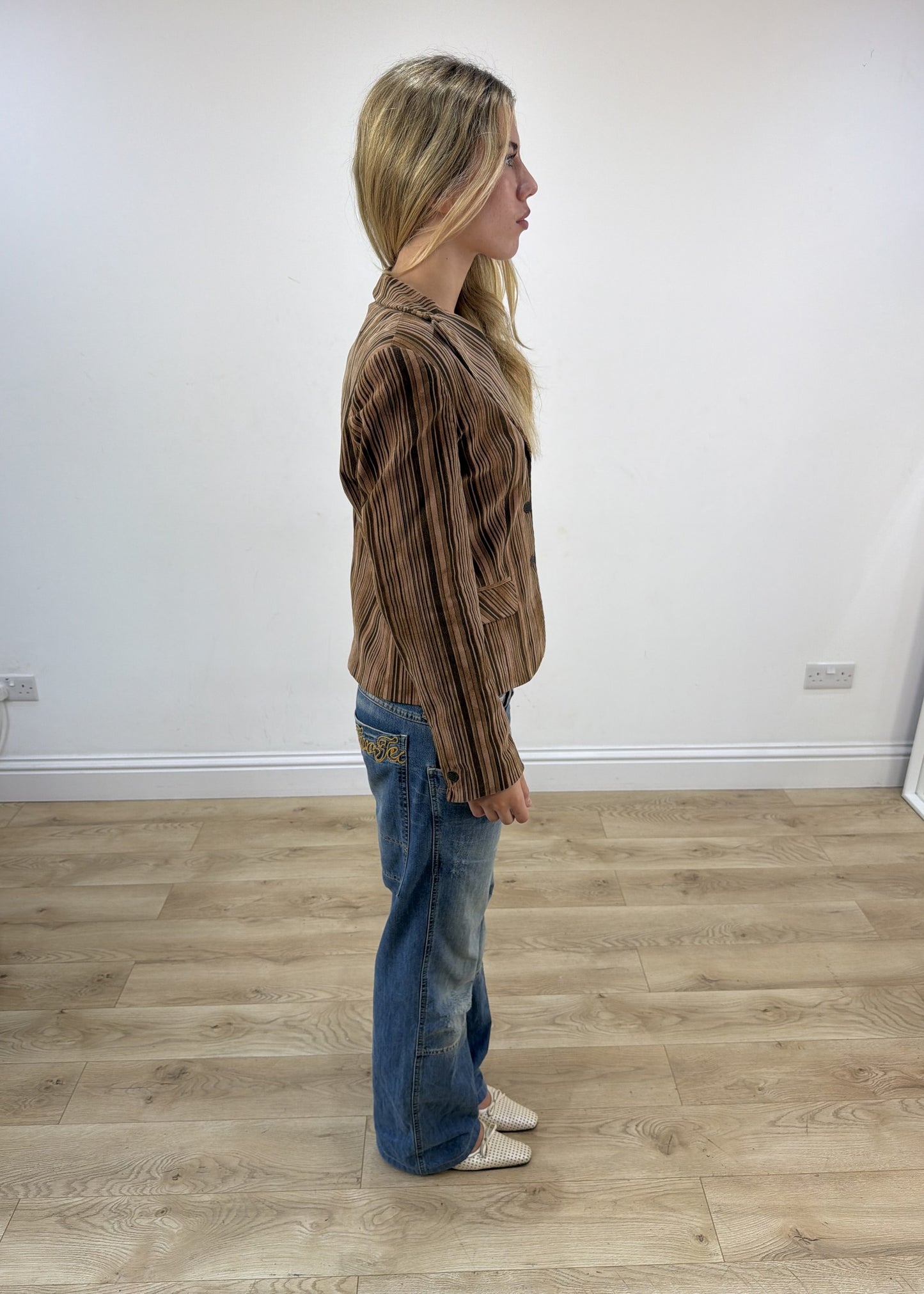 medium brown striped blazer jacket right side