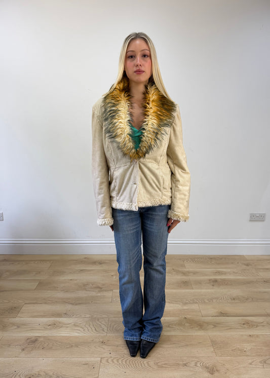 medium cream last woman faux fur trim jacket image 1