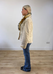 medium cream last woman faux fur trim jacket image 4