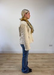 medium cream last woman faux fur trim jacket image 5