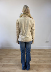 medium cream last woman faux fur trim jacket image 6