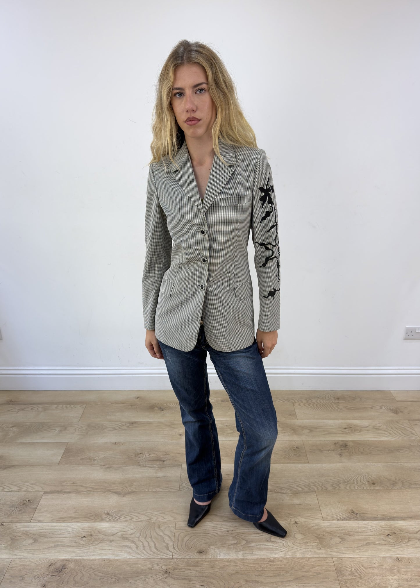 Medium black and white Versace gingham blazer photo 1