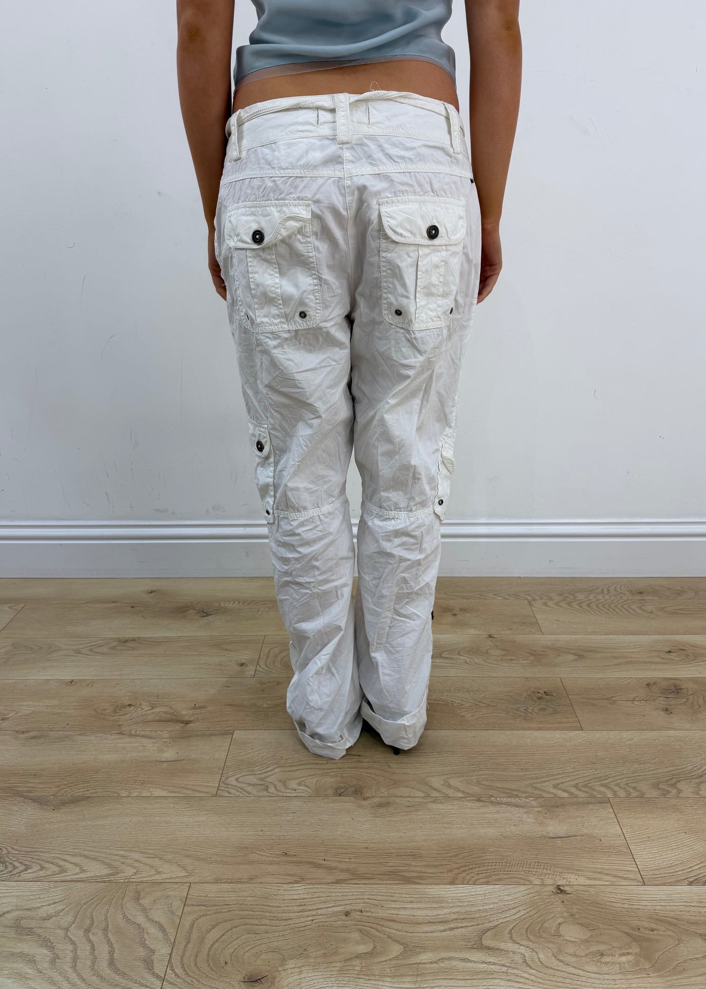 medium white Yessica cargo trousers back view