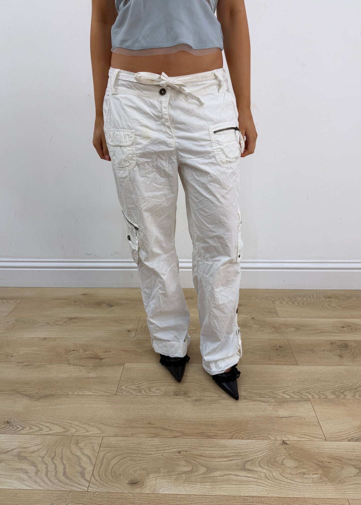 medium white Yessica cargo trousers front view