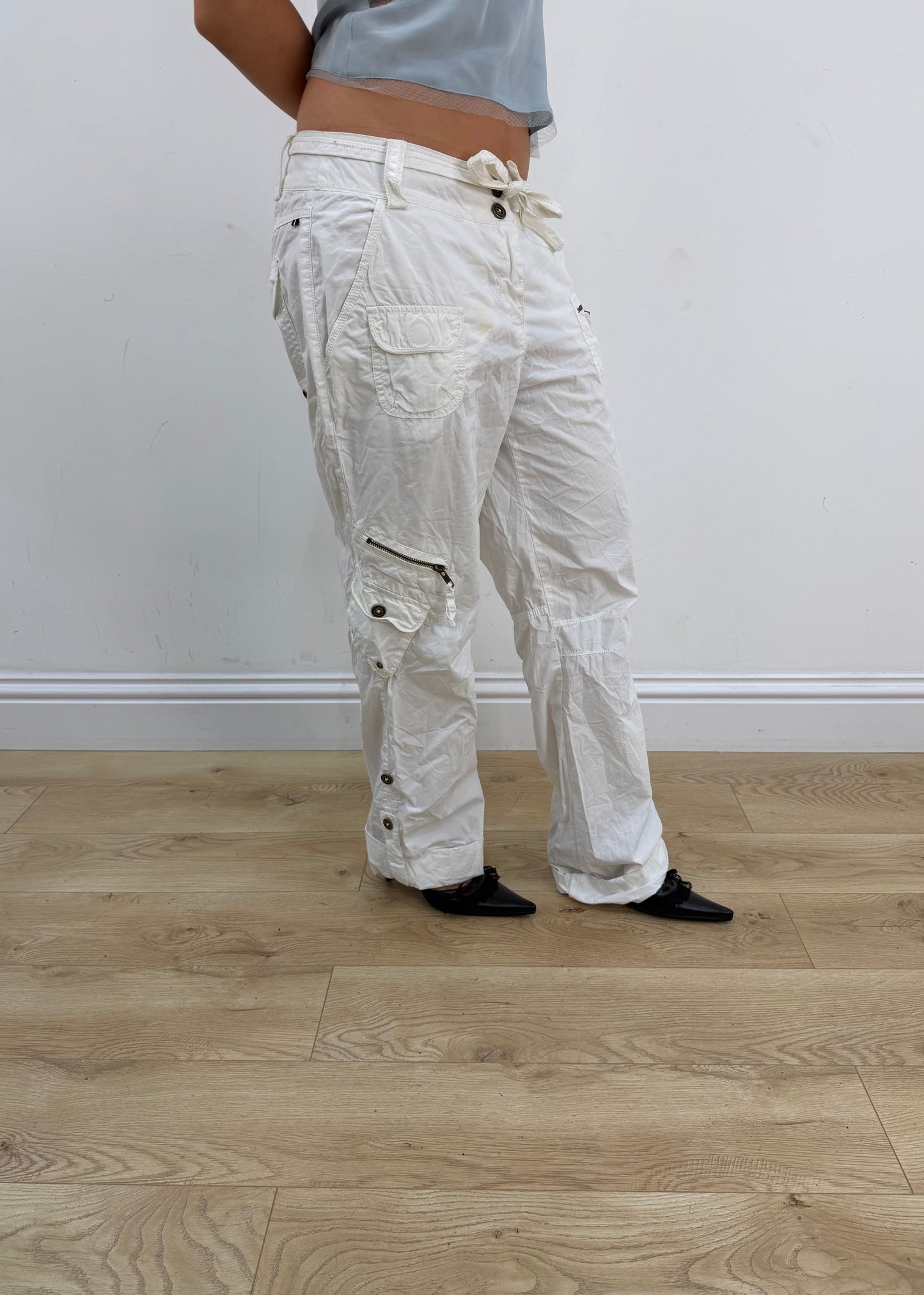 medium white Yessica cargo trousers opposite side view